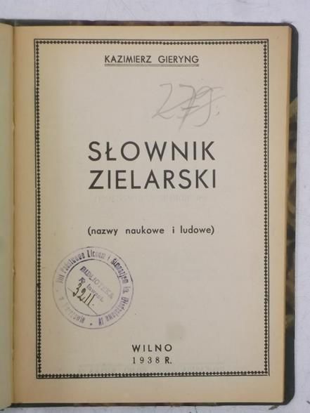 Słownik zielarski, 1938 r.