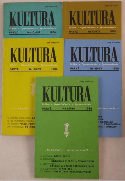 Kultura, nr 3, 4, 5, 10, 12 z 1986 r.