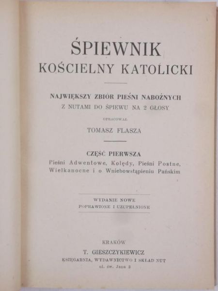 Śpiewnik kościelny katolicki, cz. 1, 1930 r.