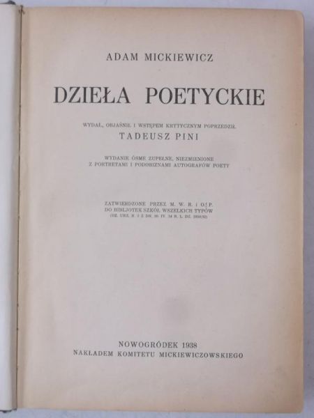 Mickiewicz Adam - Dzieła poetyckie, 1938 r.