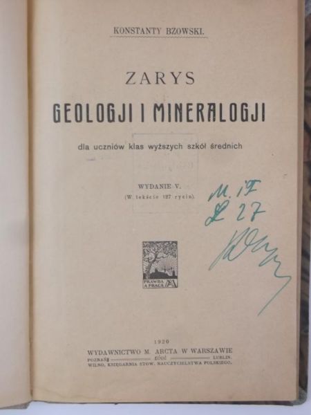 Bzowski Konstanty - Zarys geologji i mineralogji, 1920 r.