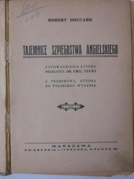 Boucard Robert - Tajemnice szpiegostwa angielskiego, 1929 r.