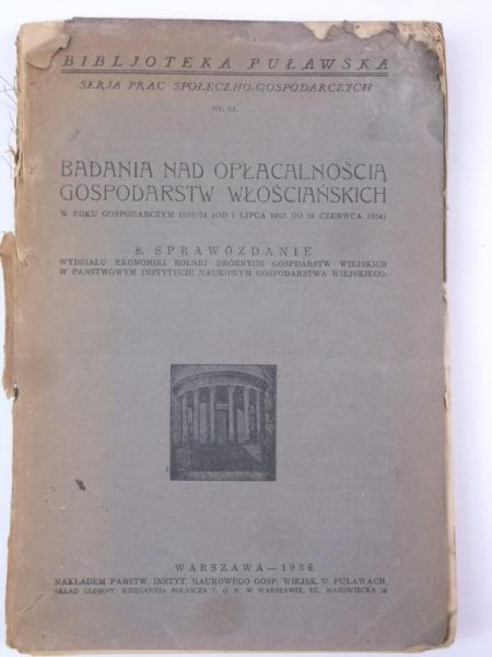 Badania nad opłacalnością gospodarstw włościańskich, nr 61, 1936 r.