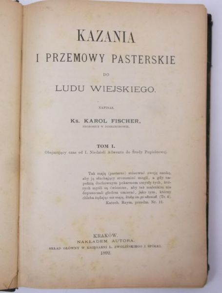 Fischer Karol - Kazania i przemowy pasterskie do ludu wiejskiego, tom I