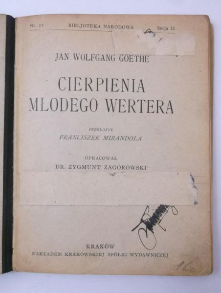 Goethe Jan Wolfgang - Cierpienia młodego Wertera, 1922 r.