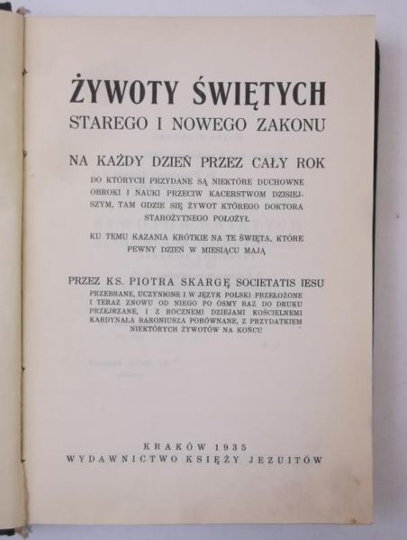 Żywoty świętych Starego i Nowego Zakonu, 1935 r.