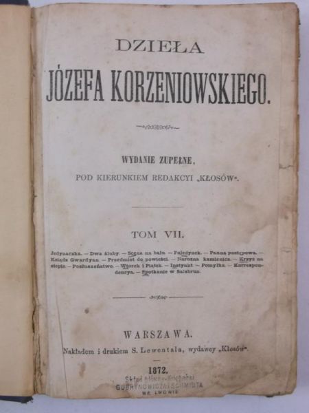 Dzieła Józefa Korzeniowskiego, tom VII, 1872 r.