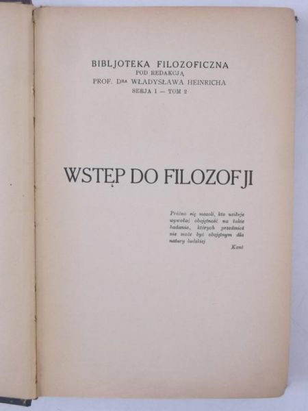 Wstęp do filozofji, 1926 r.