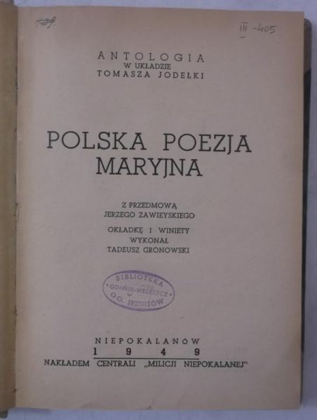 Jodełka Tomasz (opr.) - Polska poezja Maryjna, 1949 r.