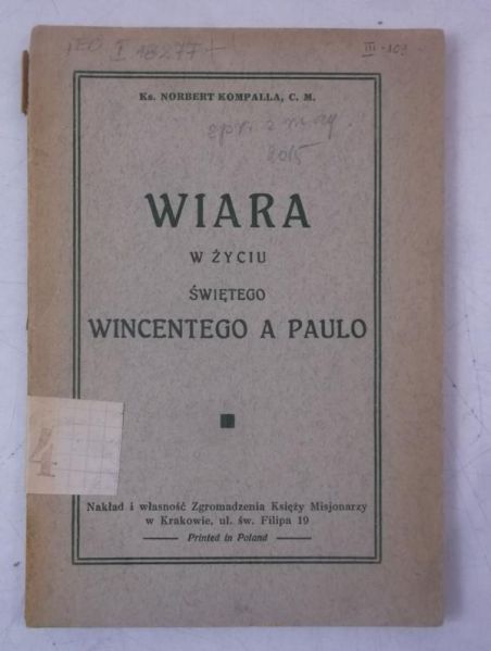 Wiara w życiu świętego Wincentego a Paulo, 1938 r.