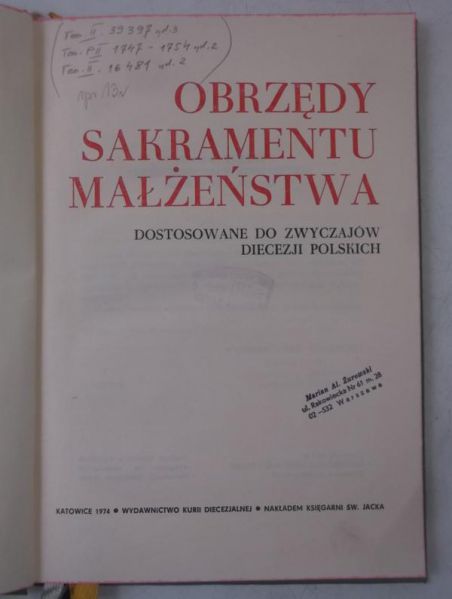 Obrzędy Sakramentu Małżeństwa dostosowane do zwyczajów diecezji polskich