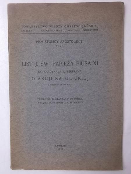 List J. Św. Papieża Piusa XI, 1929r.