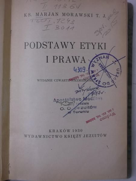 Podstawy etyki i prawa, 1930 r.