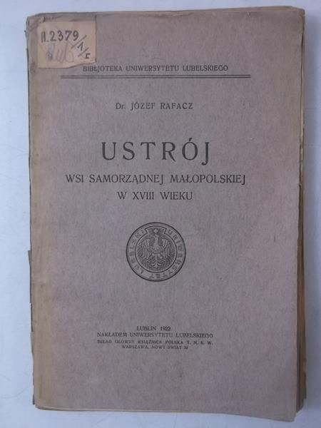 Ustrój wsi samorządnej małopolskiej w XVIII wieku, 1922 r.