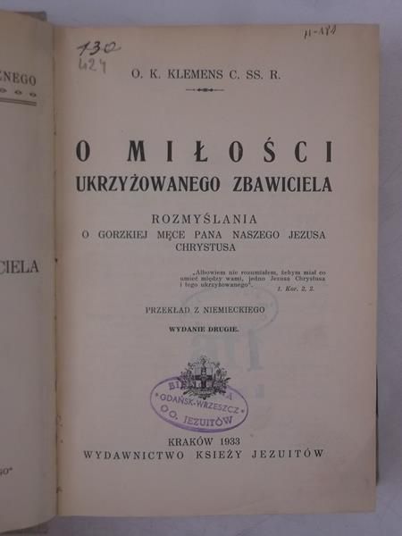 O miłości ukrzyżowanego Zbawiciela, 1933 r.