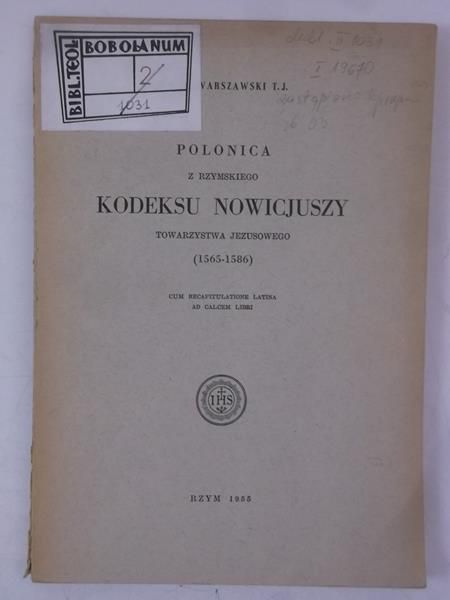 Polonica z rzymskiego kodeksu nowicjuszy Towarzystwa Jezusowego