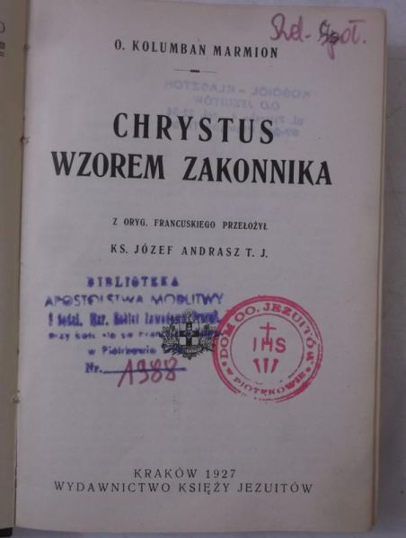 Chrystus wzorem zakonnika, 1927 r.