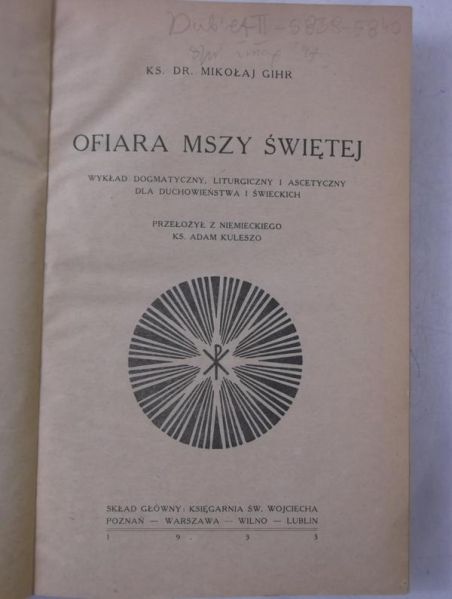 Ofiara Mszy Świętej, 1933 r.