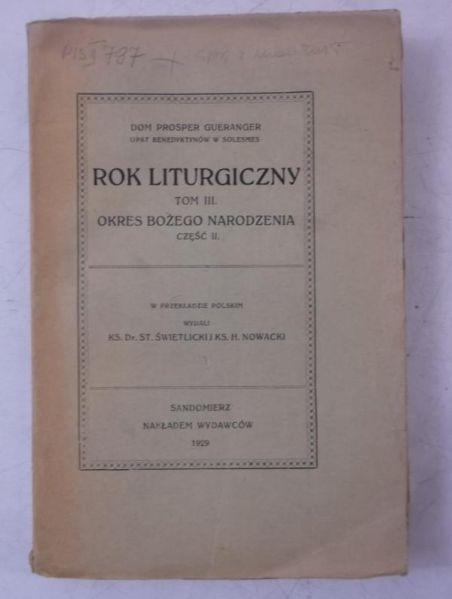 Gueranger  - Rok liturgiczny, Tom III, 1929 r.