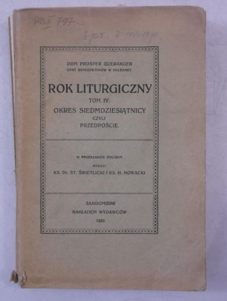Gueranger  - Rok liturgiczny, Tom IV, 1931 r.