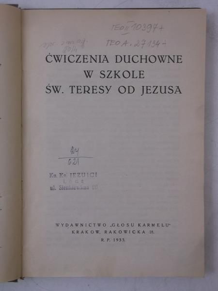Ćwiczenia duchowe w szkole Św. Teresy od Jezusa, 1933 r
