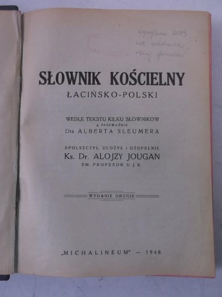 Jougan Alojzy - Słownik kościelny, 1948 r.
