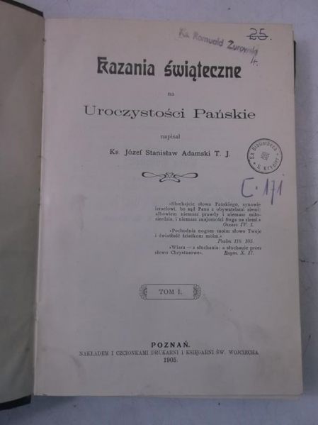 Adamski Józef - Kazania świąteczne na Uroczystości Pańskie, 1905 r.