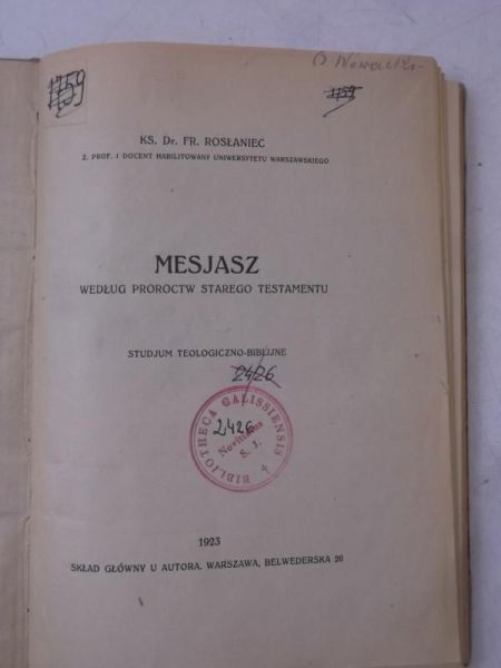 Mesjasz według proroctw starego testamentu, 1923 r.