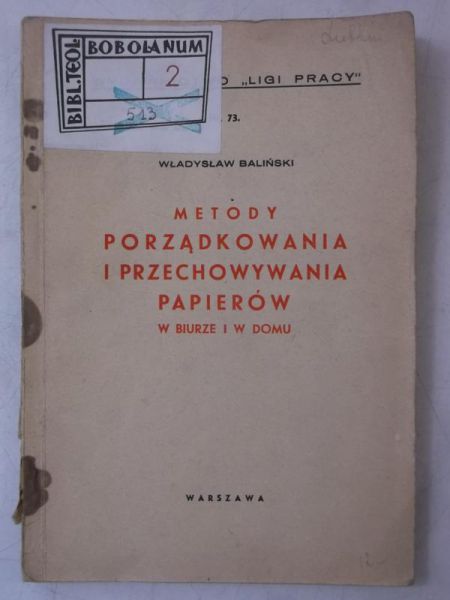 Metody porządkowania i przechowywania papierów,1933 r.