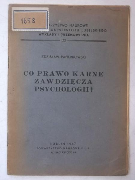 Co prawo karne zawdzięcza psychologii?, 1947 r.