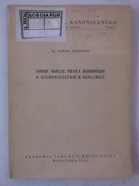 Żurowski Marian - Normy ogólne prawa osobowego o duchowieństwie ogólności