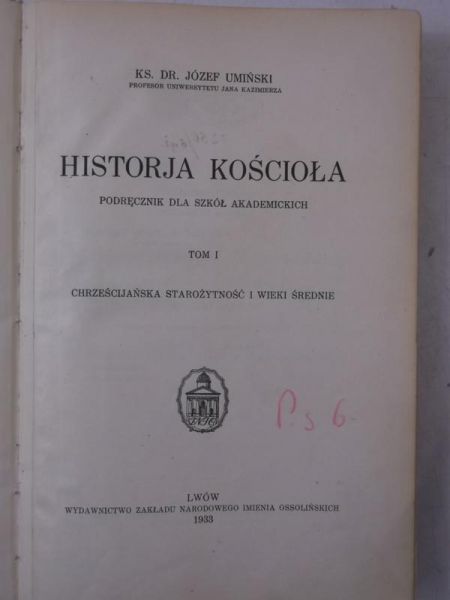 Historja kościoła, Tom I, 1933 r.