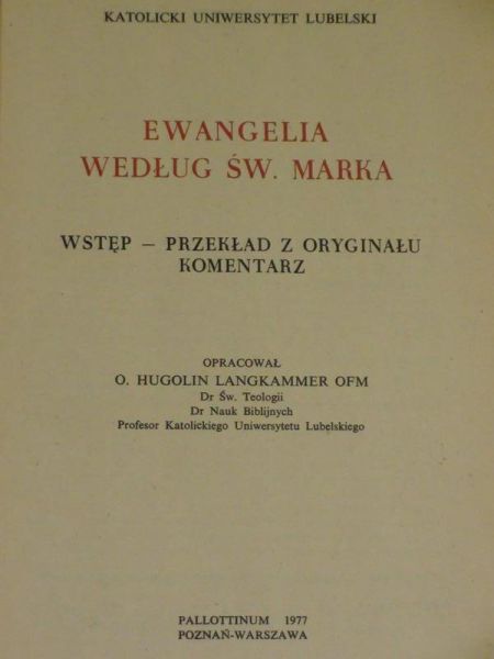 Langkammer Hugolin (opr.)  -  Ewangelia według Św. Marka