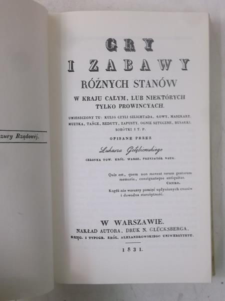 Gry i zabawy różnych stanów, reprint z 1831 r.