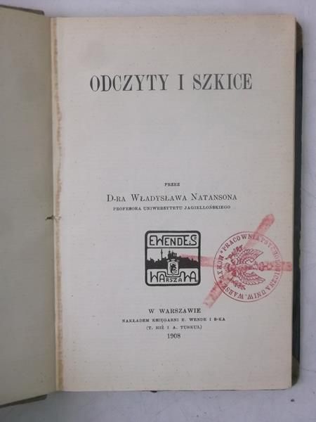 Odczyty i szkice, 1908 r.