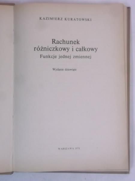 Rachunek różniczkowy i całkowy. Funkcje jednej zmiennej