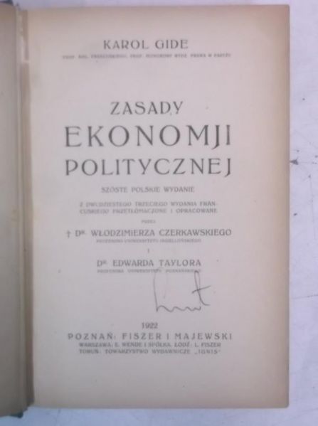 Zasady ekonomji politycznej, 1922 r.