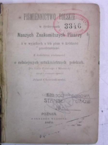 Chociszewski Józef  - Piśmiennictwo polskie, 1874 r.