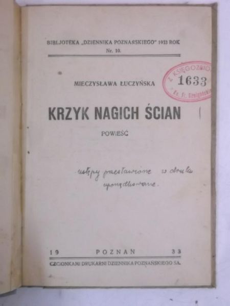 Krzyk nagich ścian, 1933 r.