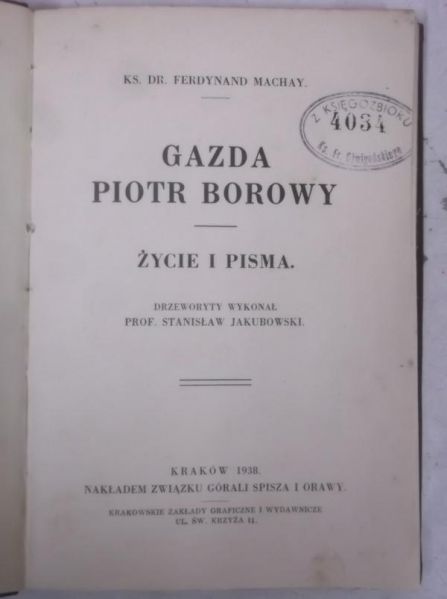 Gazda: Piotr Borowy. Życie i pisma, 1938 r.