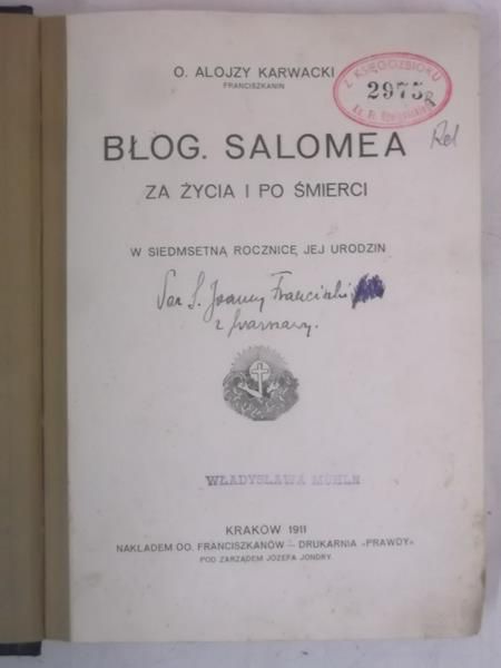 Karwacki Alojzy - Błogosławiona Salomea za życia i po śmierci, 1911 r.