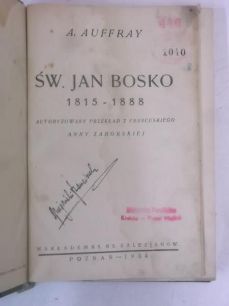 Auffray A. - Św. Jan Bosko 1815-1888, 1934 r.