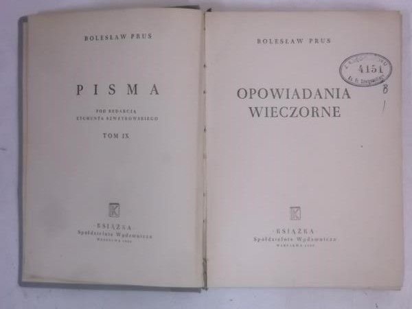 Prus Bolesław - Opowiadania wieczorne, 1948 r.