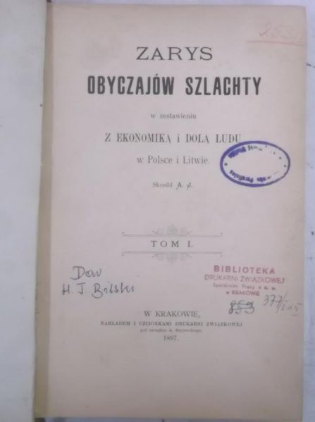 Zarys obyczajów szlachty, 1897 r.