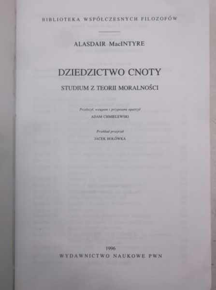 MacINTYRE  - Dziedzictwo cnoty - studium z teorii moralności BWF