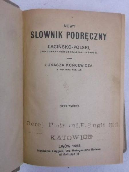 Nowy słownik podręczny łacińsko-polski, 1928 r.