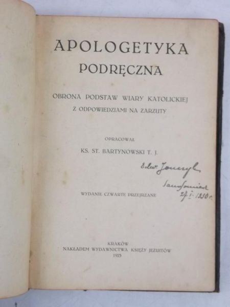 Bartynowski Stanisław - Apologetyka podręcznika, 1923 r.