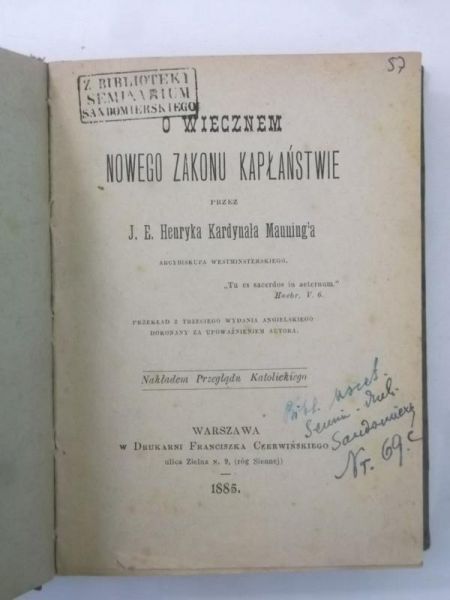 O wiecznem nowego zakonu kapłańskiego 1885 r.