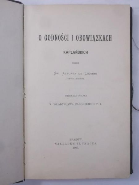 O godności i obowiązkach kapłańskich, 1903 r.