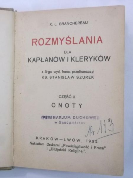 Branchereau - Rozmyślania dla kapłanów i kleryków, Część II, 1932 r.